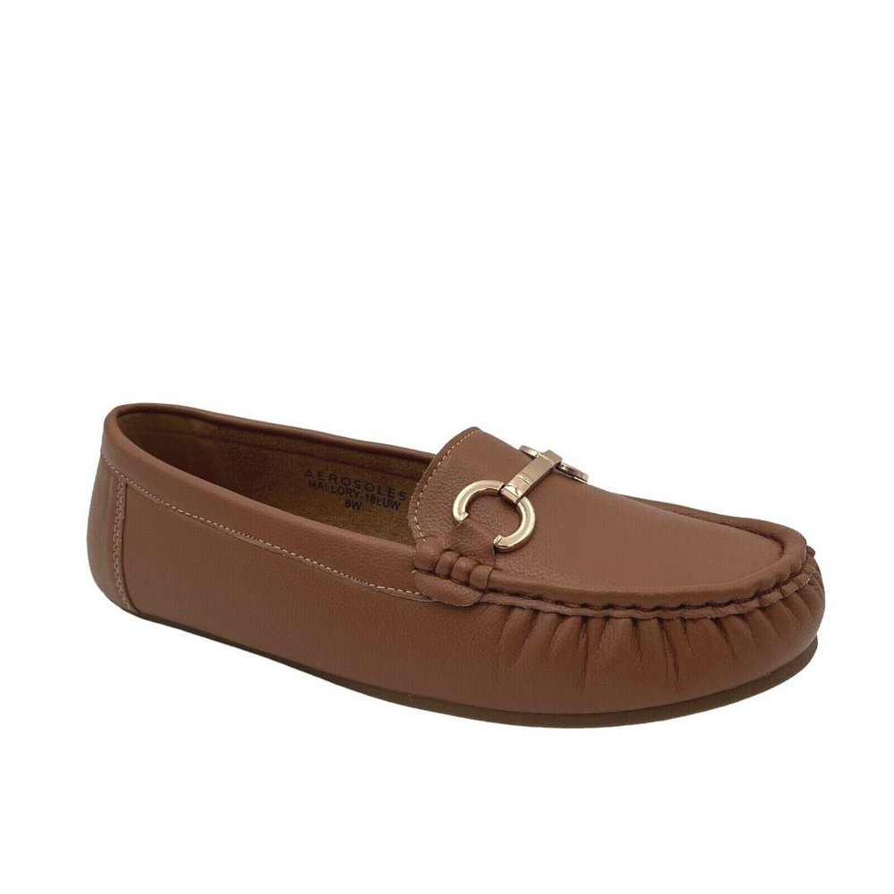 Aerosoles Womens Loafers Size 7.5-9 Wide Cognac Vegan Leather Cushioned Shoes - Picture 2 of 15